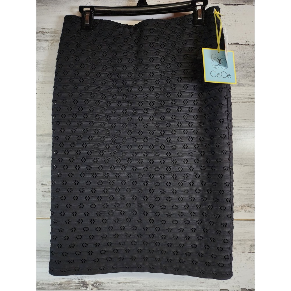 CeCe Pencil Skirt Women S Rich Black Eyelet Textured Nord Anniversary NWT